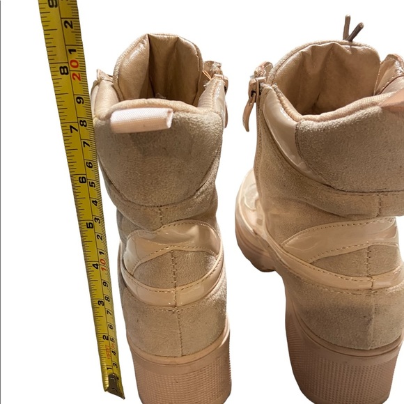 Womens Ankle boots chunky heel lace up combat boots size 5.5  nude - Picture 5 of 8